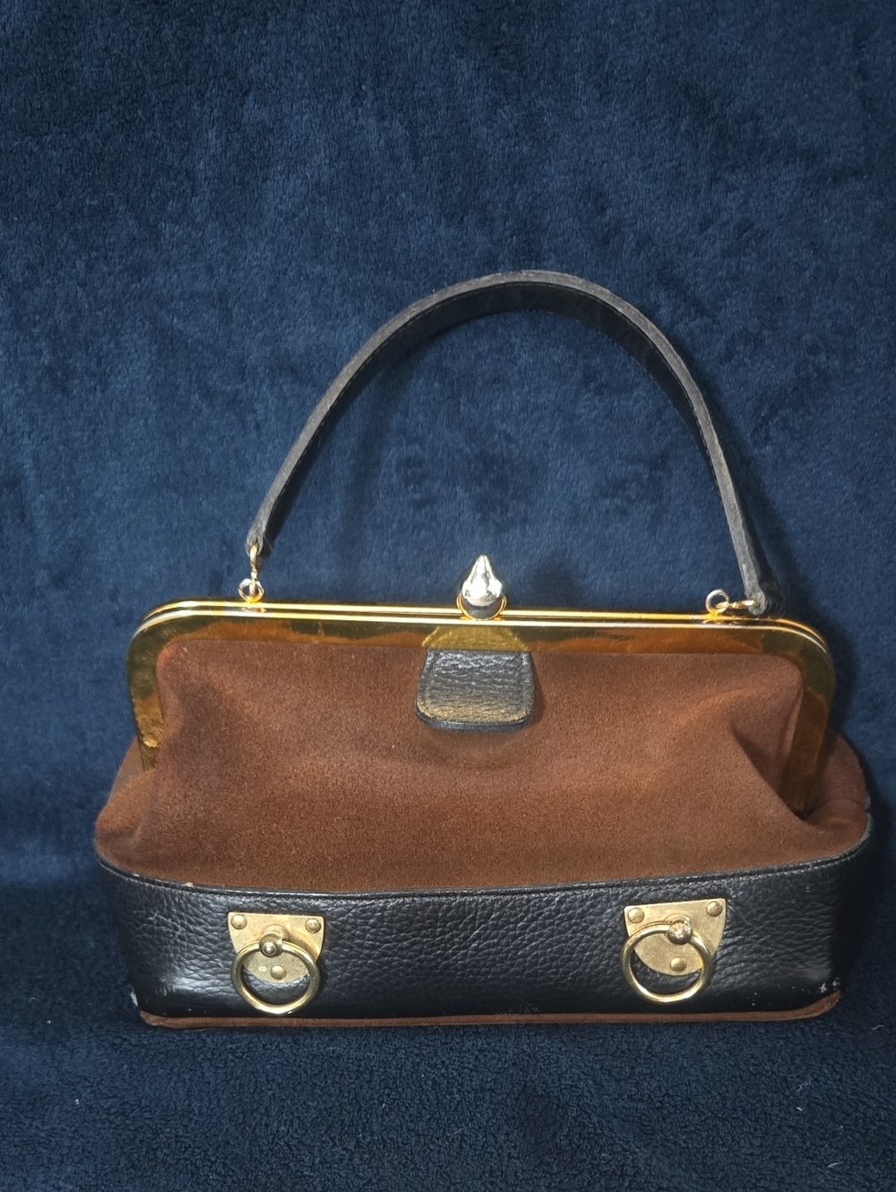 ROGER VAN S Vintage Collector Brown/Black/Gold Doctor Bag Suede/Pebbled Leather